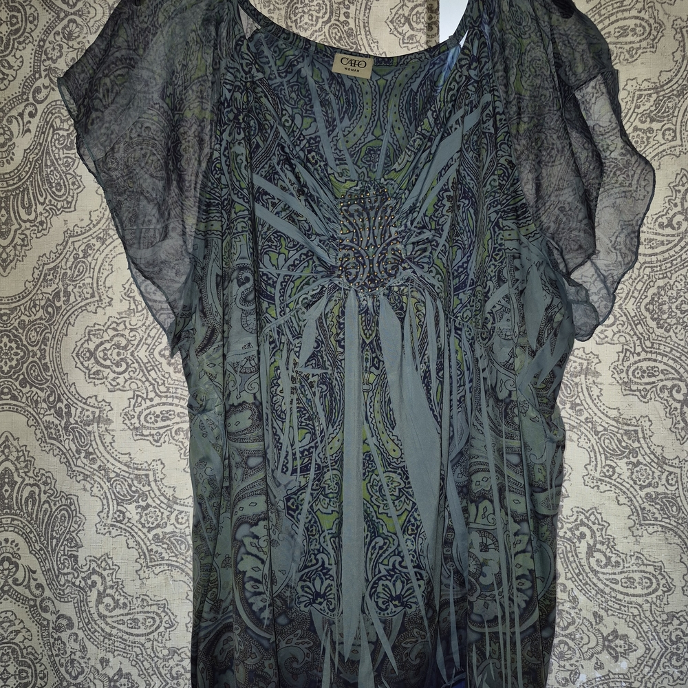 Chico's Black and Green Paisley Blouse